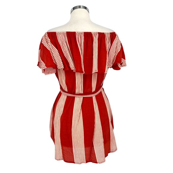 Faithfull The Brand Amalfi Rust Red Striped Off-Shoulder Dress Size Small - Picture 7 of 11
